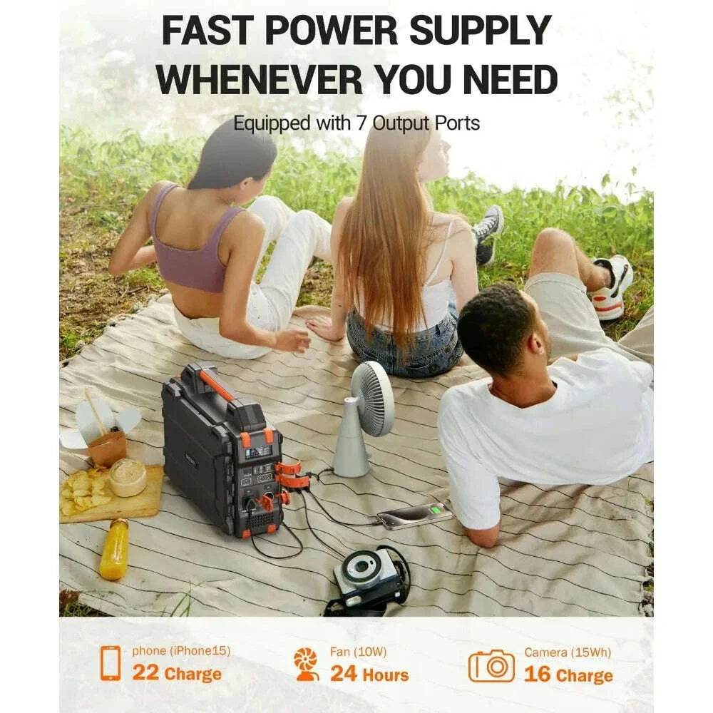 Portable Power Station with Hidden Folding Solar Panel, Self-charge & Pass-through Charging, 284Wh Battery Backup, AC 300W