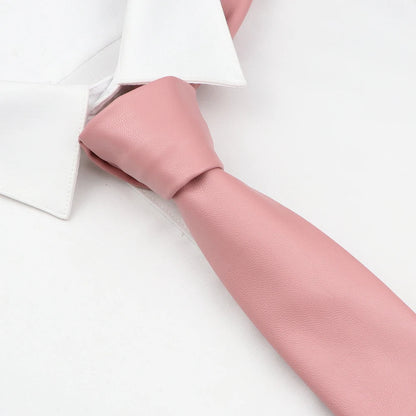 Men's New Novelty PU Leather Ties Casual Solid Colorful Red Black Blue Pink PU Neckties Necktie Wedding Business Suit...