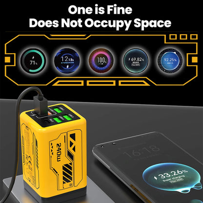 240W 6 Ports 4USB+2Type C Super Fast Charging Mobile Phone Charger USB3.0 PD3.0 EU/UK/US Charger For Iphone 17 16 Samsung POCO