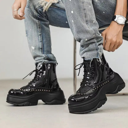 Mens Short Boot Sequined Big Toe Shoes Fashion Casual Bare Boot Motorcycle Shoes Thick Soled Comfort Mens Trendy Boots Durable