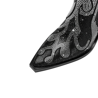 Women's new spring and autumn pointed fashion show rhinestone high heels, plus size zipper calf fashion boots