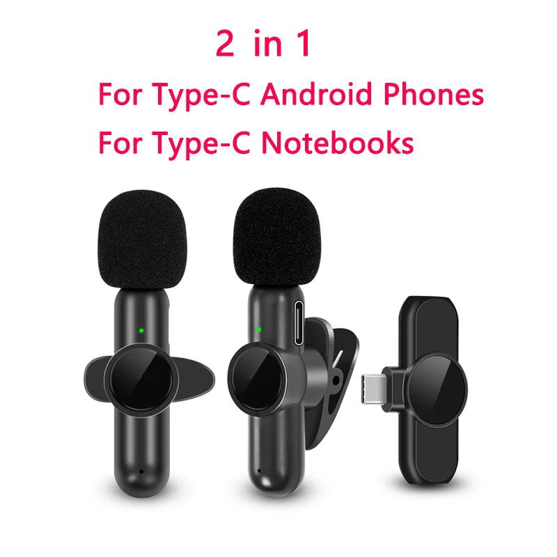 K61 Wireless Lavalier Microphone Audio Video Recording Mini Mic For iPhone iPad Android Laptop Live Gaming Smartphone Microphone - Kimlud