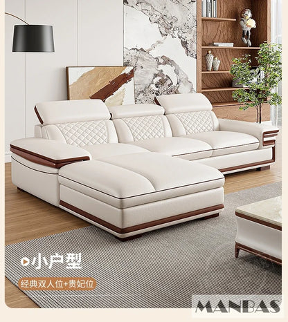Linlamlim Premium Italian Genuine Leather Sofa Set for Living Room with Adjustable Headrests, Bluetooth Speaker, Wireless Charge