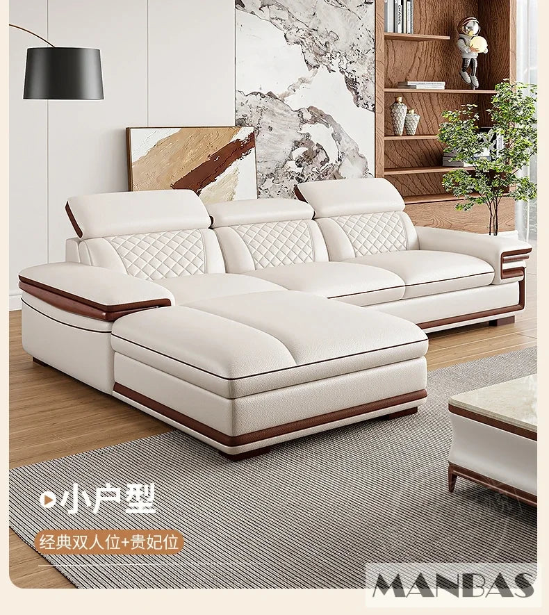 Linlamlim Premium Italian Genuine Leather Sofa Set for Living Room with Adjustable Headrests, Bluetooth Speaker, Wireless Charge