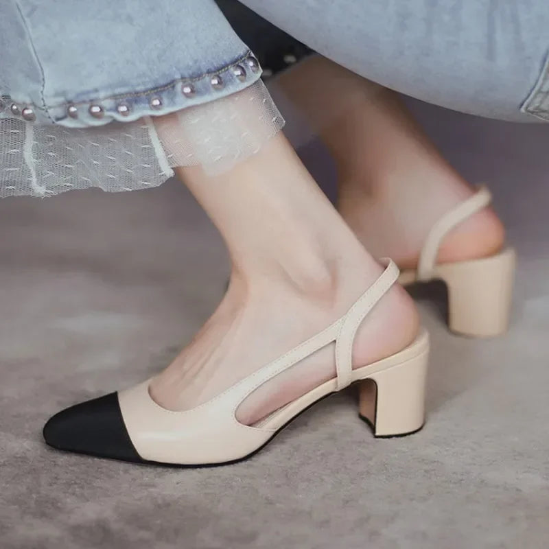 LeShion Of Chanmeb 33-43 Women Luxury Brand Designer Shoes Woman High Heeled Genuine Leather Slingbacks Beige Nude Pumps Classic - Kimlud