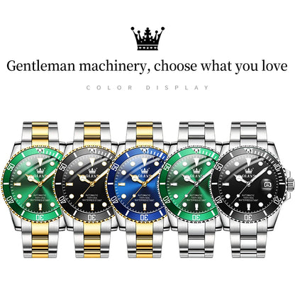 OLEVS Automatic Movement Mechanical Men Watch Green Water Ghost Man Wristwatch Waterproof Stainless Steel Men's Watches Luxury