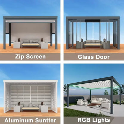 Waterproof electric shutter aluminum gazebo retractable adjustable roof garden gazebo bioclimatic gazebo aluminum outdoor - Kimlud