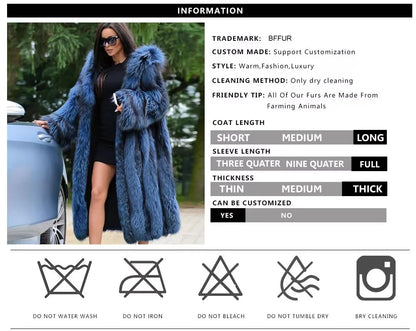 BFFUR Luxury Real Fox Fur Coat With Hood Winter Women'S Genuine Full Pelt Natural Fox X-Long Outdoor Jacket Thick Warm Coat