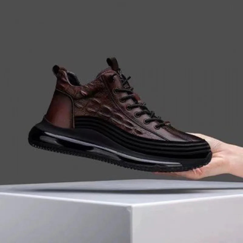 Men's Shoes 2025 Spring and Autumn New Thick Bottom Top Casual Trendy Shoes Crocodile Pattern Fashion Men's Shoes Sports...