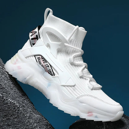Men Running Shoes High-top Mesh Breathable Surface Comfortable Sneakers Spring Cushioning Non-Slip Socks Sport Shoes for Man