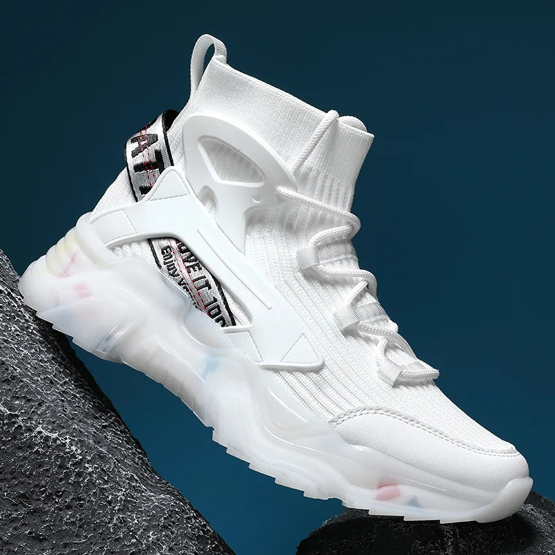 Men Running Shoes High-top Mesh Breathable Surface Comfortable Sneakers Spring Cushioning Non-Slip Socks Sport Shoes for Man