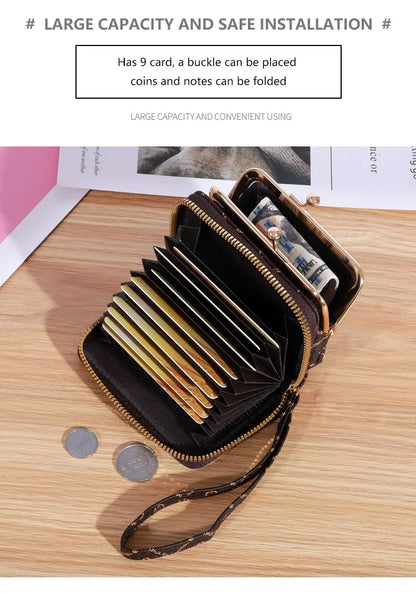 New Wallet Women's Wrist Strap Short Old Flower Zero Wallet Large Capacity Coin Clip Bag Letter Multi Card Card Bag Money Clip