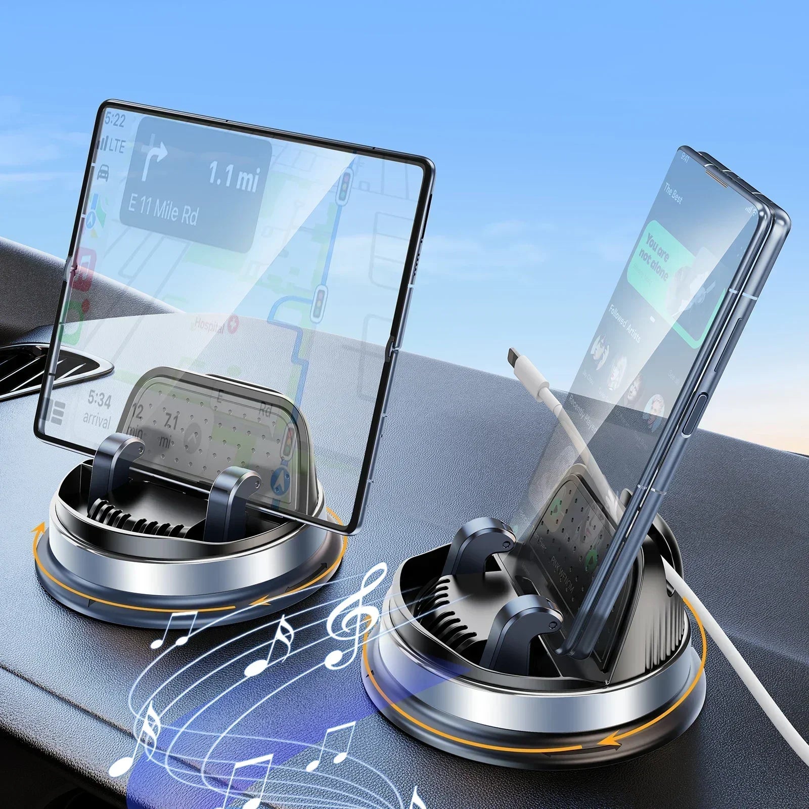 Oatsbasf Car Phone Mount Holder for Dash One-Handed Operation 360° Rotation Car Navigation Holder for iPhone Samsung Z Fold 6 5