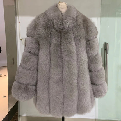 Long Fox Fur Coats Wholesale Winter Female Natural Fox Fur OutWear Full Pelt Real Fox Fur Jackets with Long Sleeve 909