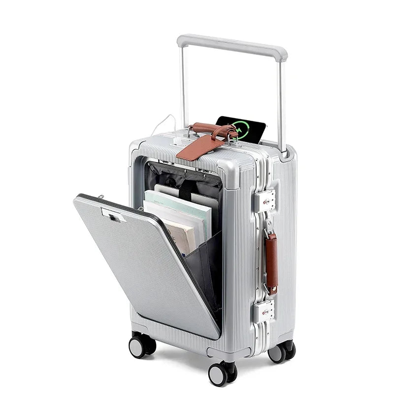 Premium PC Wide Trolley Luggage Front Opening Multi-Functional Women's 20-Inch Boarding Box and Men's 24-Inch Suitcase...