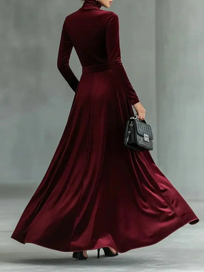 Velvet High Collar Base Dr Evening Gown mid Waist Long Skirt Ci Commute Sle Autumn Season Women's Faion Single Piece |...