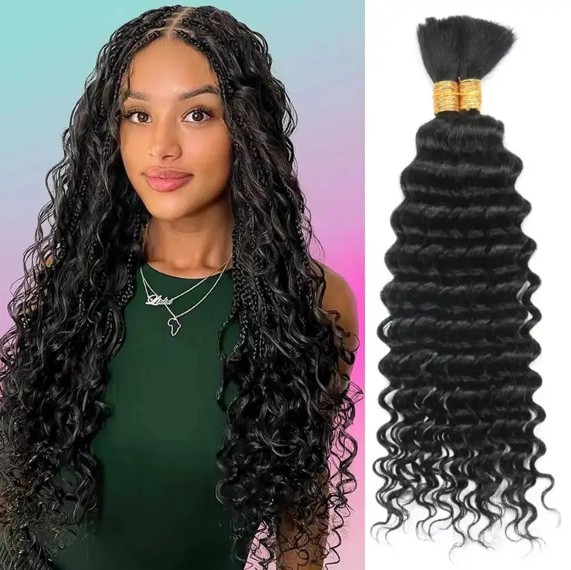 Human Braiding Hair Deep Water Wave Bulk No Weft Design 110g 1 Bulks Full Thick Bouncy Curly Bulk Hair Extensions For...