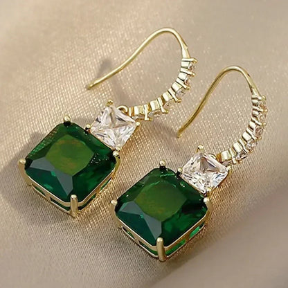 Fashionable Banquet Elegant Emerald Cubic Zirconia Earrings, High-end Inlaid Wedding Style Swaying Jewelry Accessories |...