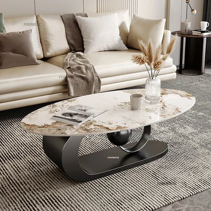 Italian Rock Plate Coffee Tables Living Room Luxury Oval Side Table Creative Wrought Iron Center Table Set Nordic Home...