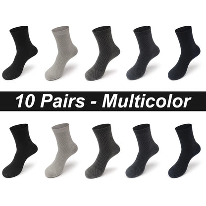 High Quality 10 Pairs/lot Men Bamboo Fiber Socks Breathable Compression Long Socks Business Casual Male Large size 38-45...