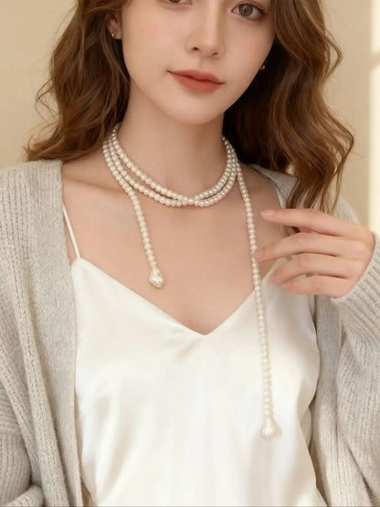Elegant Multilayer Imitation Pearl Necklace, Dainty Pearl Necklace, Pearl Chain Necklace, Waterdrop Baroque Pendant...