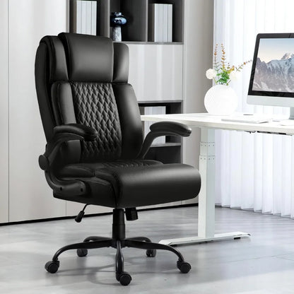 High Back Executive Office Chair for Adult, Big and Tall Leather Home Desk Chairs with Padded Flip-up Arms, Swivel Rolli