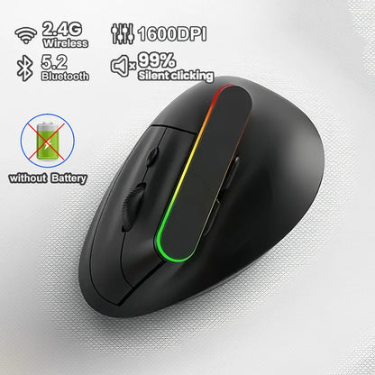 Dual Mode RGB Vertical Mouse 2.4G Wireless Mouse Bluetooth Mouse Ergonomic Mice Rechargeable Silent Mouse for PC Laptop Desktop