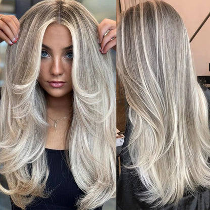 Ash Blonde Highlight Lace Frontal Wig Pre Plucked 13x6 Transparent Lace Front Human Hair Wigs For Women Bone Straight Lace Wigs