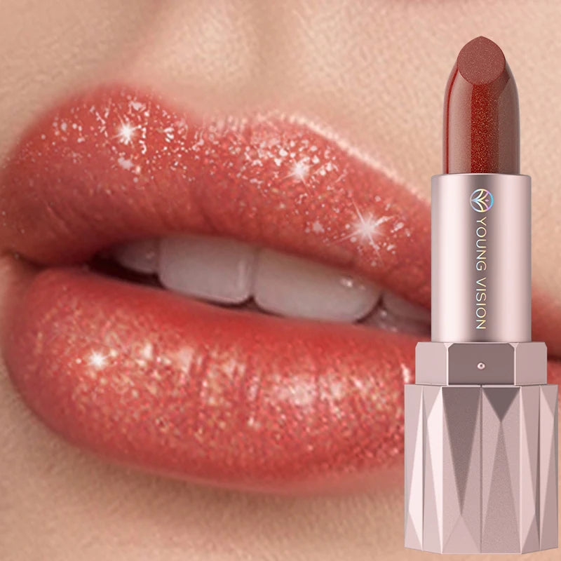 6 Colors Pearlescent Metallic Glitter Velvet Lipstick Waterproof Lasting Gold Reddish Brown Matte Shimmer Lip Tint Korean Makeup