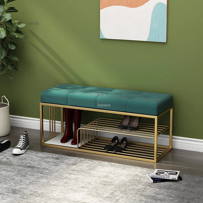 Nordic Iron Shoe Changing Stools Home Living Room Furniture Door Ottomans Light Luxury Cushioned Bench Creative Bed End Stool X - Kimlud