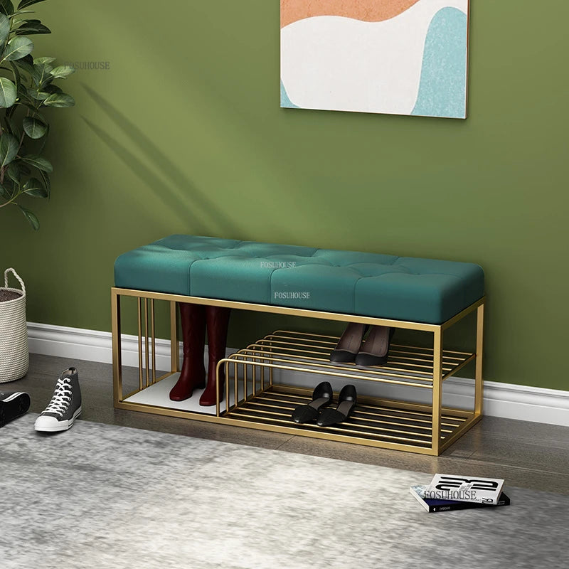 Nordic Iron Shoe Changing Stools Home Living Room Furniture Door Ottomans Light Luxury Cushioned Bench Creative Bed End Stool X - Kimlud