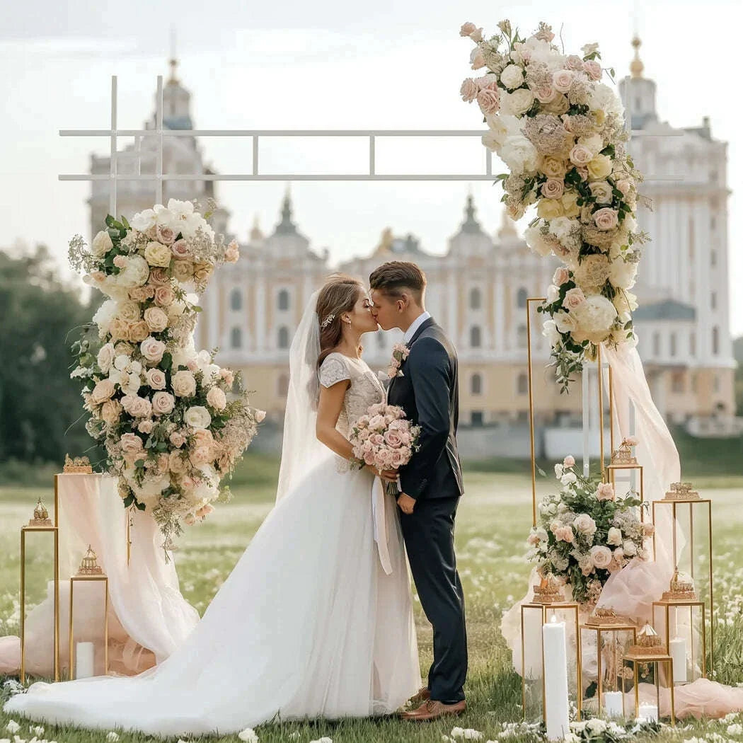 Square White Wedding Arch Metal Ceremony Party Floral Ballon Stand