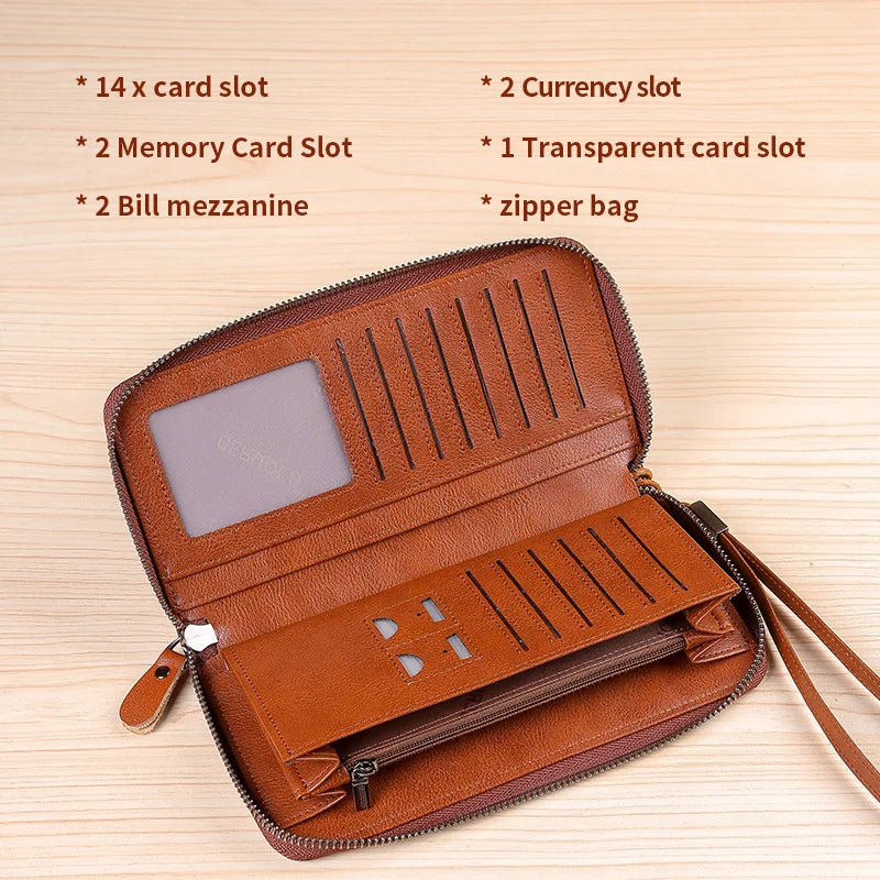 Men's Leather Wallet Long New Soft Cowhide Handbag Travel Light Luxury Simple Large Capacity Anti-Theft Brush Gradient...