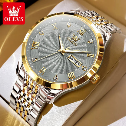 OLEVS Top Brand Automatic Mechanical Men Watch Threaded Dial Waterproof Stainless Steel Strap Classic Men's Watches Luxury