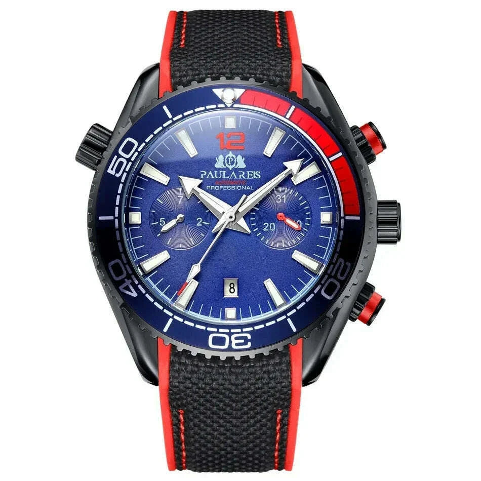 Automatic Watch for Men Mechanical Canvas Rubber Strap Orange Blue Red Multifunction Date Month Reloj Hombre Baratos