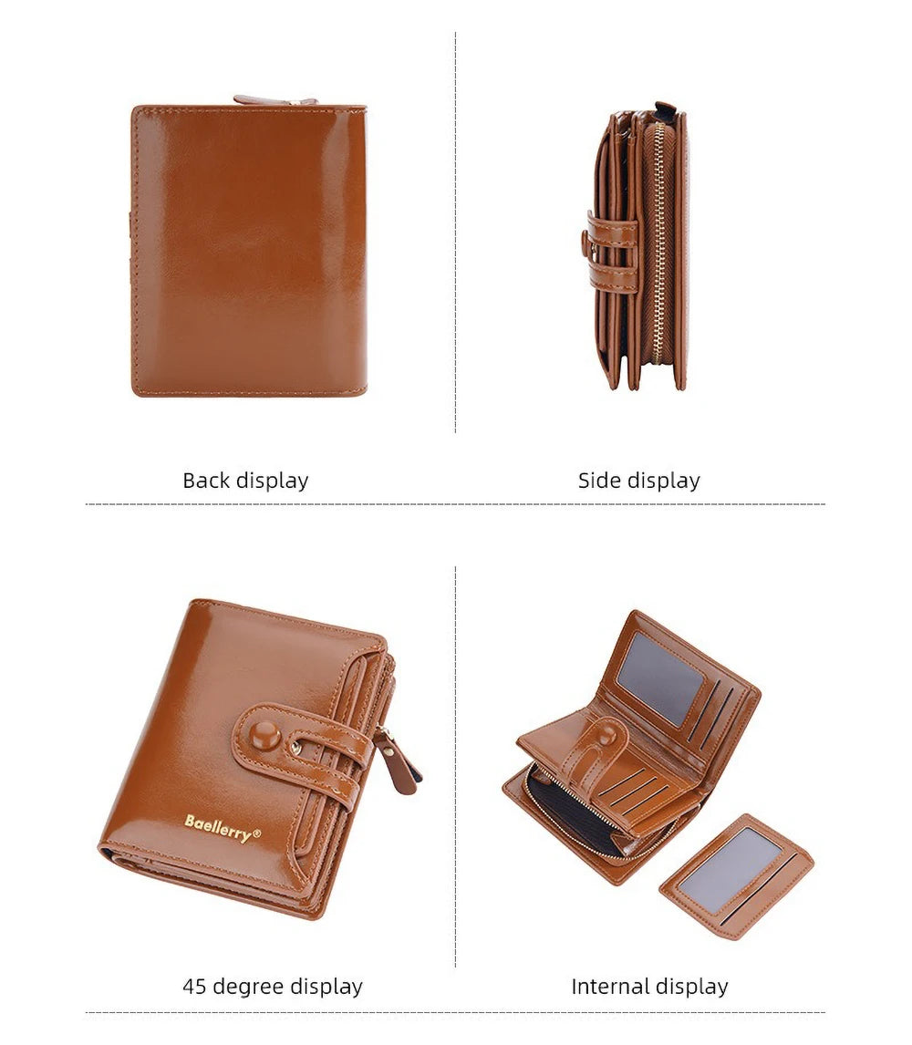 Women's Oiled Waxed Leather Wallet - Buckle Closure, Vertical Zipper Coin Pocket & 6 Card Slots (Heritage Design)