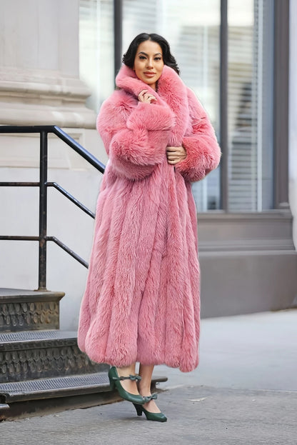 Chic Oriented Women's Faux Grass Outerwear Fashionable Casual Comfort Autumn-Winter Long Solid Color Lapel Faux Grass Coat