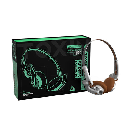 TOXIN Trend X Retro Wireless Bluetooth Headphones Over-Ear Lightweight Foldable with Microphone Comfortable Earpads for Music