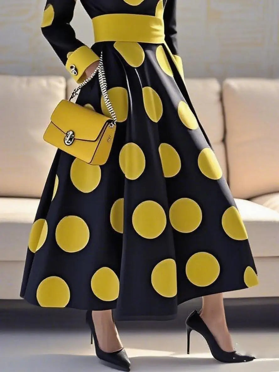 Modigirl Women's 1950s Vintage Polka Dot Audrey Long Dress Autumn 2025 Long Sleeve Party Cocktail Elegant Maxi Dress for Woman