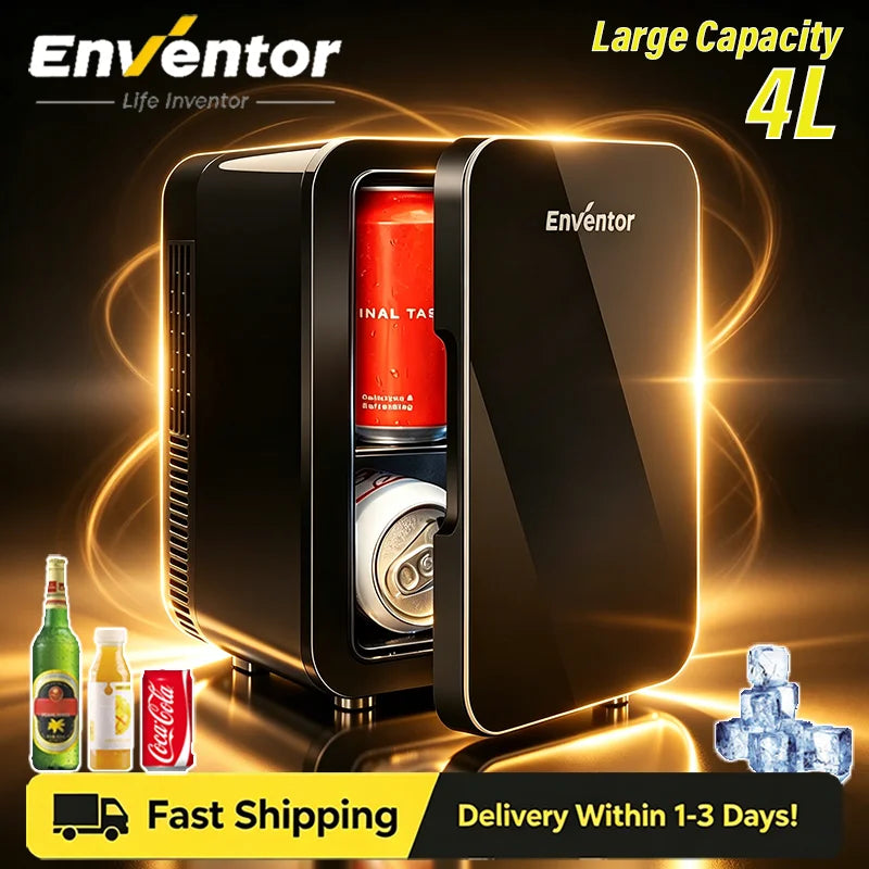 Enventor 4L Mini Refridgerator Portable Car Skincare Fridge Multi-functional Thermoelectric Cooler and Warmer For Summer Camping - Kimlud