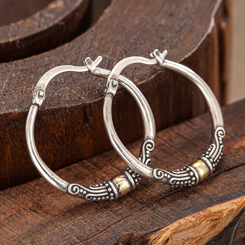 CAOSHI Minimalist Metal Hoop Earrings for Women Vintage Two Tone Bohemian Style Accessories Fashion Versatile Party...