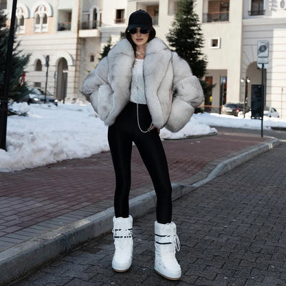 Natural Fox Fur Jacket For Woman Real Fur Coat With Turndown Collar Cropped Fox Fur Jacket High Quality Genuine Leather Jackets