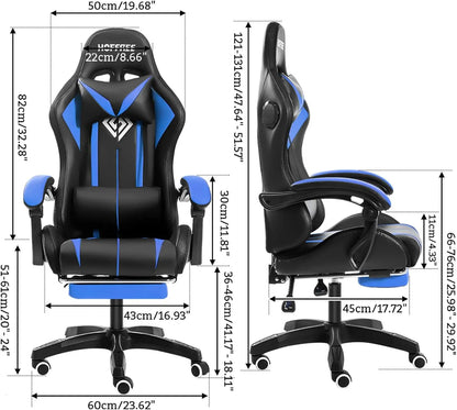 RGB Gaming Chair with Speakers Massage Computer Gaming Chair with LED Lights and Footrest High Back Video Game Chair
