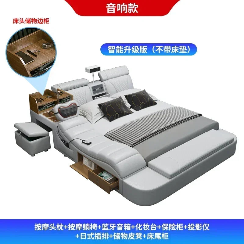 Budget-friendly Multifunctional massage tatami leather bed double modern simple wedding with projector smart Bedroom Furniture