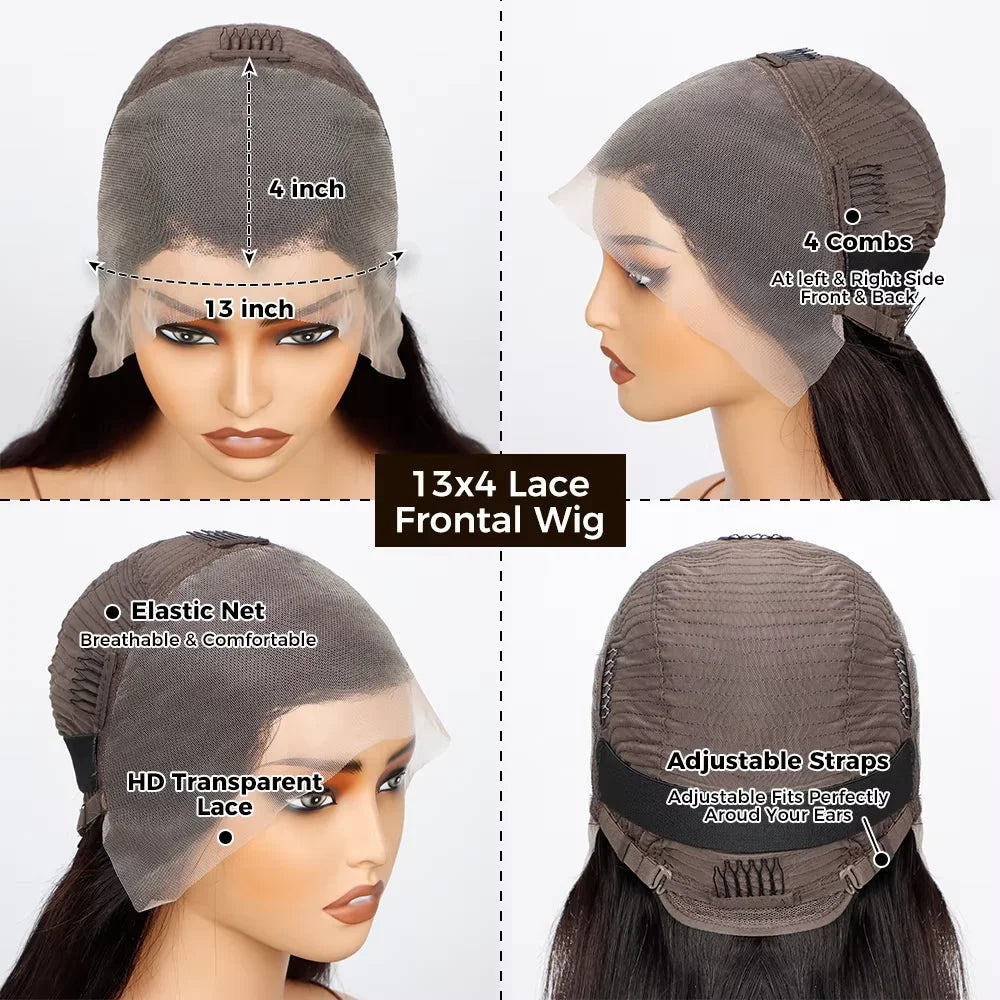 13X4 Reddish Brown Kinky Straight Lace Frontal Wig Human Hair Auburn Copper Yaki Straight 4x4 Transparent Lace Closure...