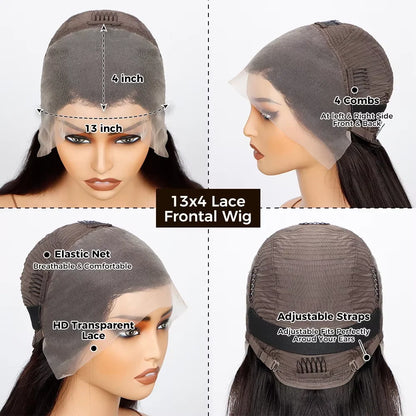 13X4 Reddish Brown Kinky Straight Lace Frontal Wig Human Hair Auburn Copper Yaki Straight 4x4 Transparent Lace Closure...