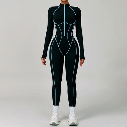 Yoga Bodysuits Women  Breathable Workout Sets Gym Clothes Push Up Fitness Running Sportwear Sexy Zipper Leggings Suit