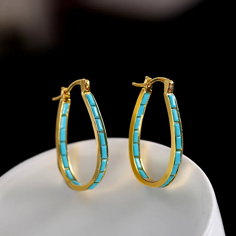 Simple Gold Color  U Shaped Metal Hoop Earrings for Women Bohemian Earings Jewelry Accessories Gift free shipping