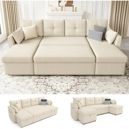Oversized Sleeper Sofa Couch, 110 inch 2 in 1 Pullout Couch Bed with Double Storage Chaise, Sectional Sleeper Sofa Bed...