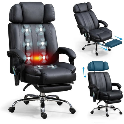 Massage Office Chair with Heat and 8 Vibration Points Big and Tall Executive Office Chair with Adjustable Headrest, Extra Wide S